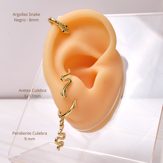 Argollas Snake - Gold - 8mm - Negro