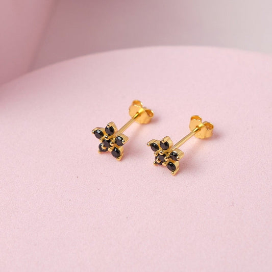 Aretes Alelí - Negro - Gold - 6mm