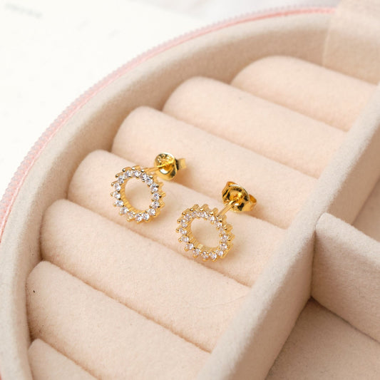 Aretes Sol - Cristal - Gold - 9 mm
